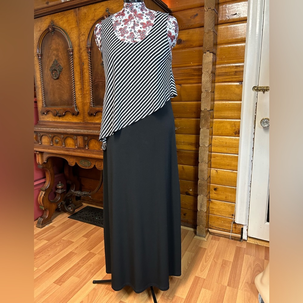 Soft Works Black & White Striped Layered Maxi Dress L